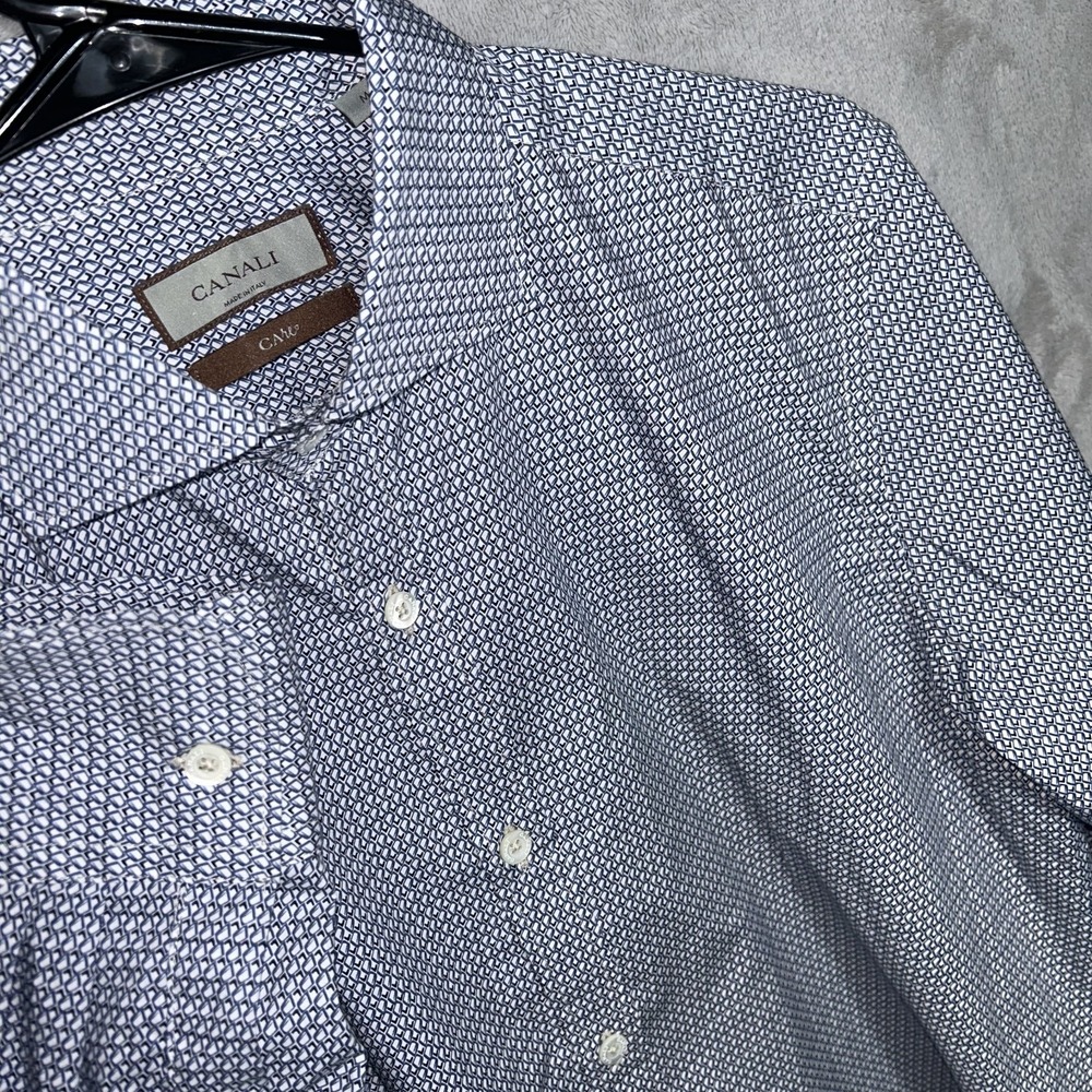 Canali Shirt Adult Medium Blue Colorful Button Up Long Sleeve Cotton Italy Mens